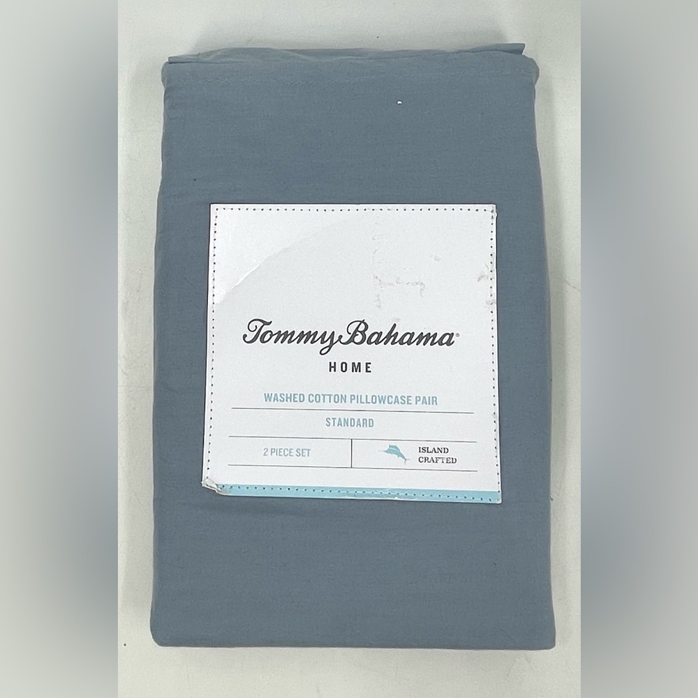 Tommy Bahama Set of 2 Standard Size Pillowcases Teal Blue Washed Cotton NIP